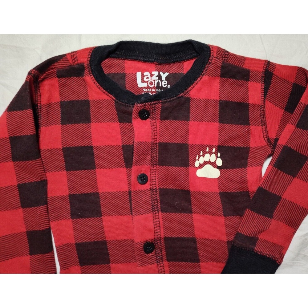 Lazy One Red Black 1pc Bear Cheeks Toddler Size 2T‎ Pajamas Jumpsuit Cotton - Picture 3 of 5